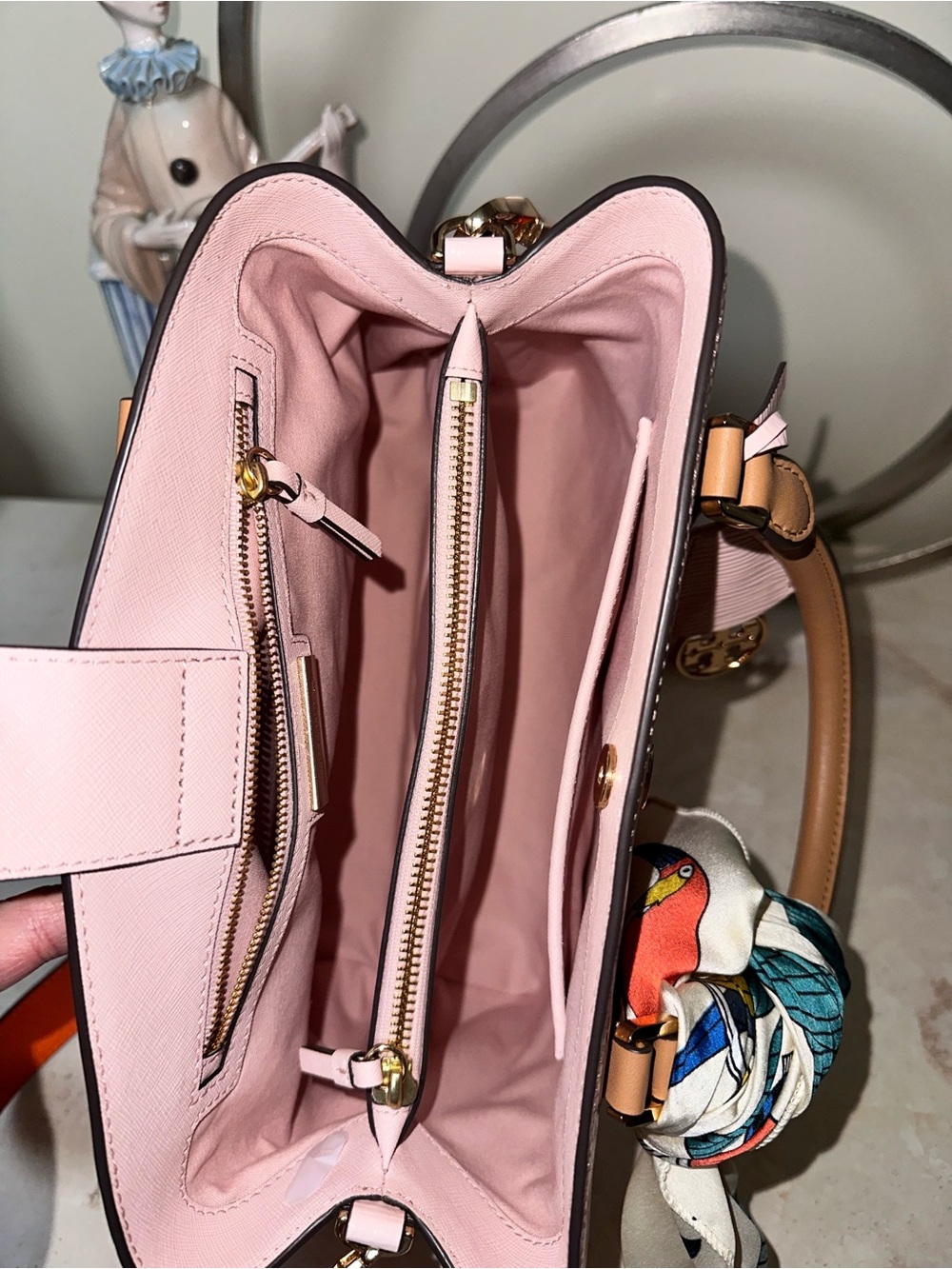 Tory Burch Orange & Pink Leather Top-Handle Satchel - Picture 6 of 13